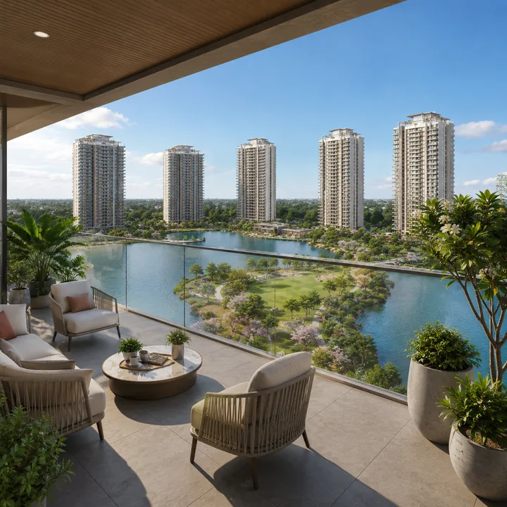 Assetz Twin Lake City signature terrace balcony opening onto the lake view