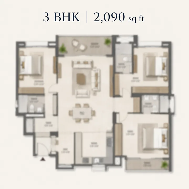 Assetz Twin Lake City 3 BHK floor plan - 2,090 sq ft