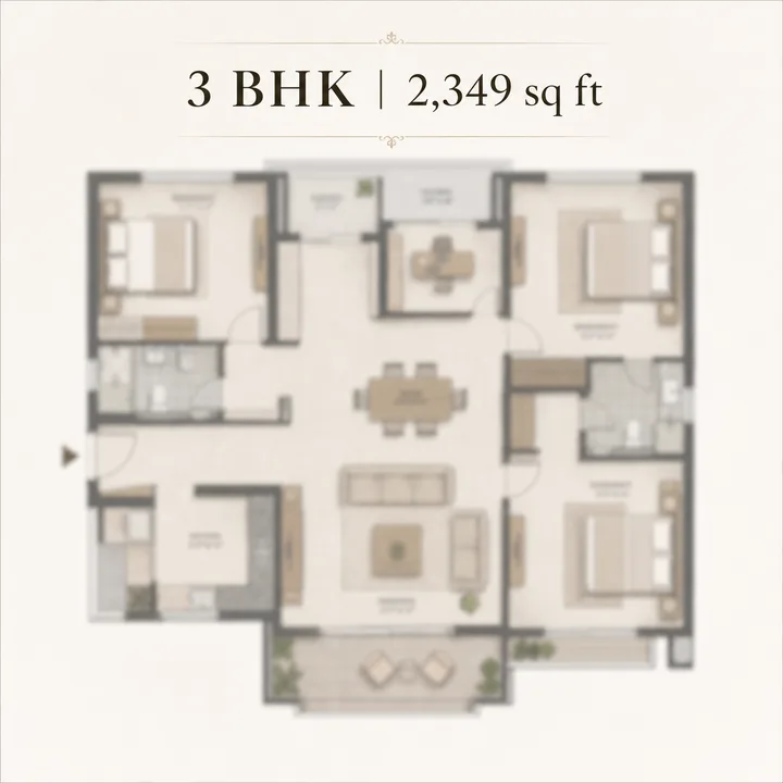 Assetz Twin Lake City 3 BHK floor plan - 2,349 sq ft