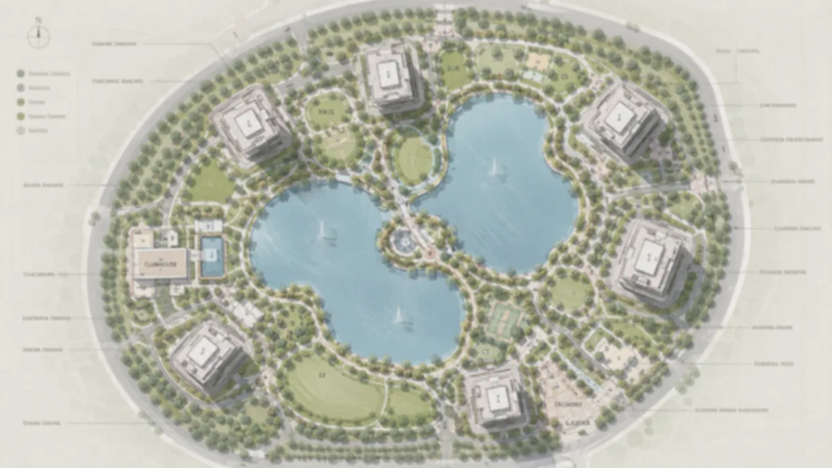Assetz Twin Lake City master plan - twin lakes, six towers and clubhouse precinct